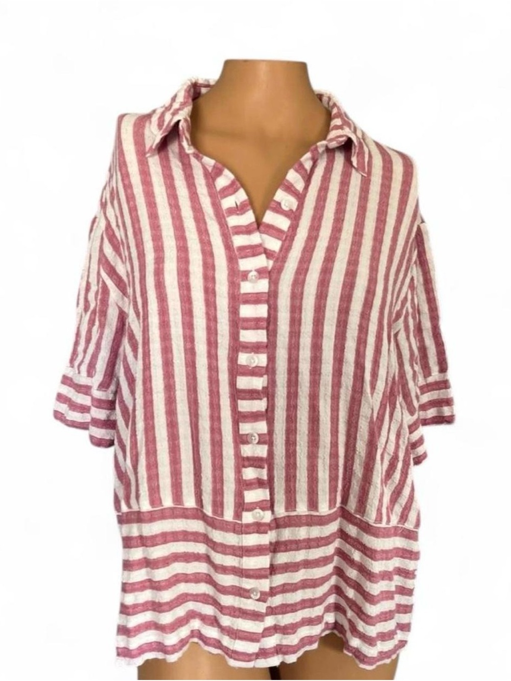 Relaxed Pink & White Striped Button-Down Shirt